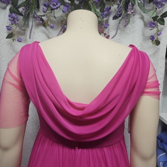 David's Bridal Pink Wrap Pleated Gown - Picture 2 of 7